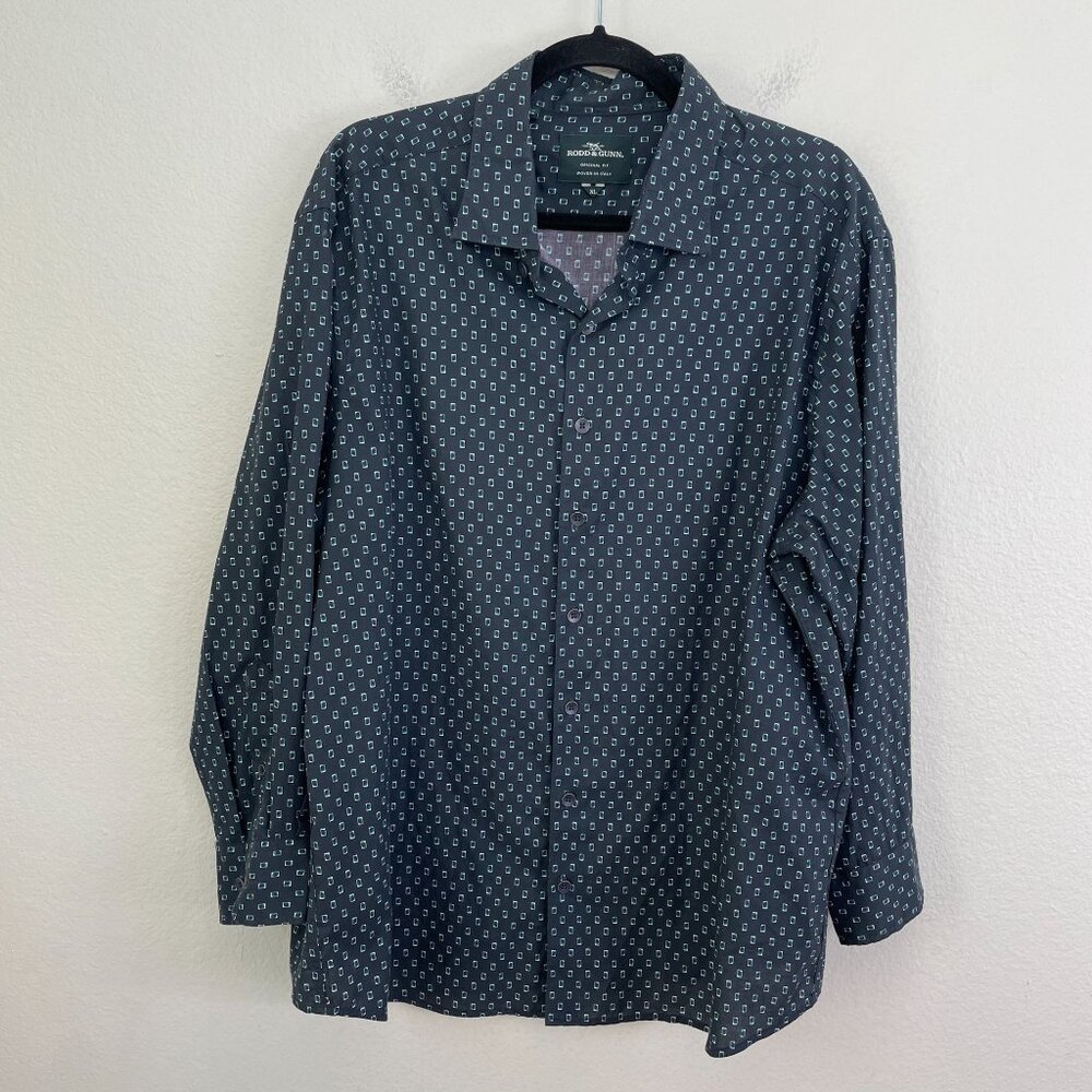 Rodd & Gunn Mens XL Original Fit Button Up Shirt Italy Cotton‎ Navy Geometric